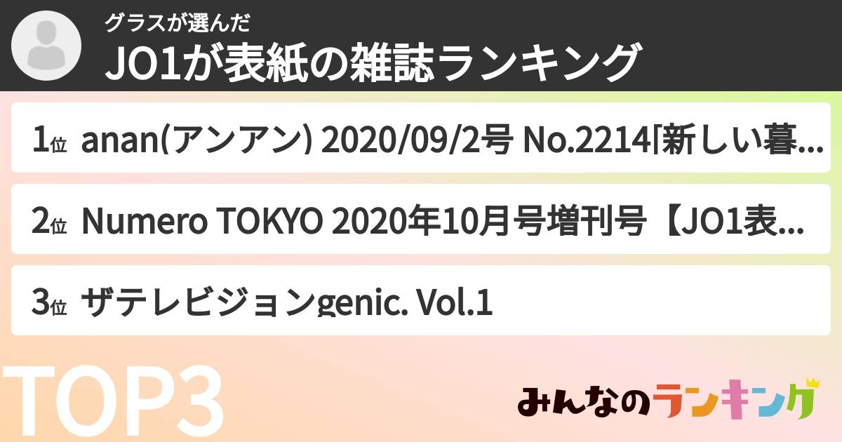 グラスさんの「JO1が表紙の雑誌ランキング」