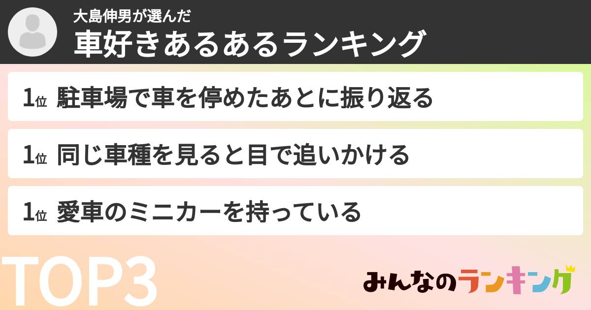 大島伸男さんの「車好きあるあるランキング」