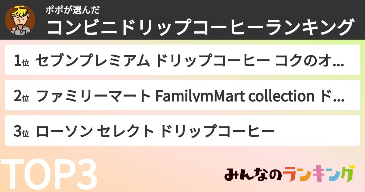 ポポさんの「コンビニドリップコーヒーランキング」