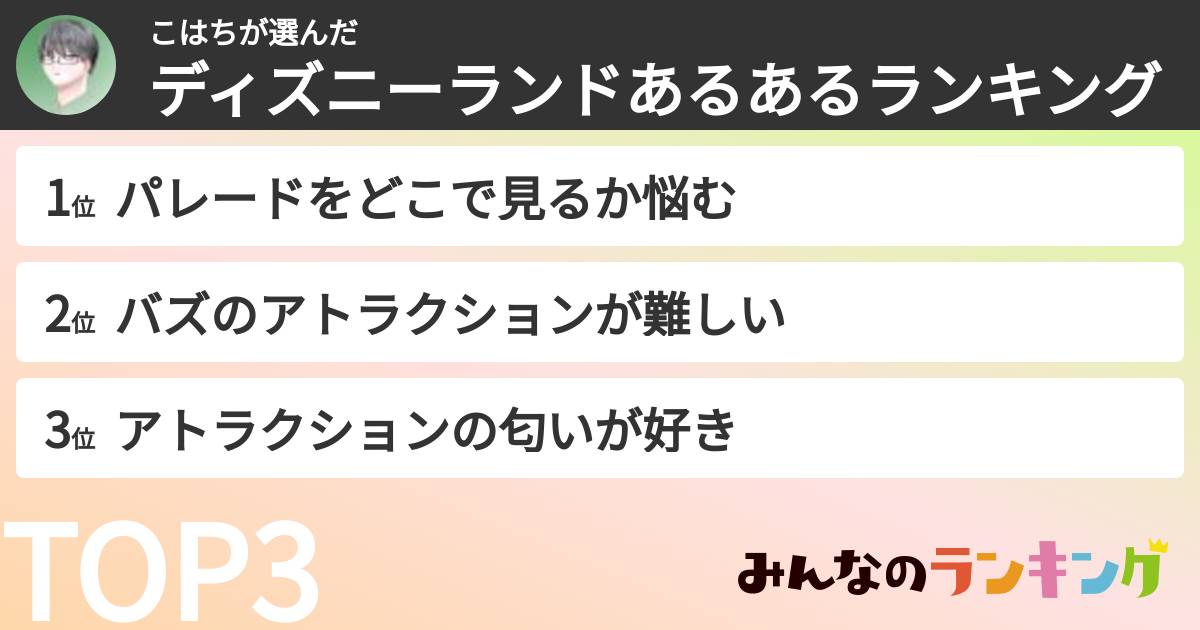 こはちさんの「ディズニーランドあるあるランキング」