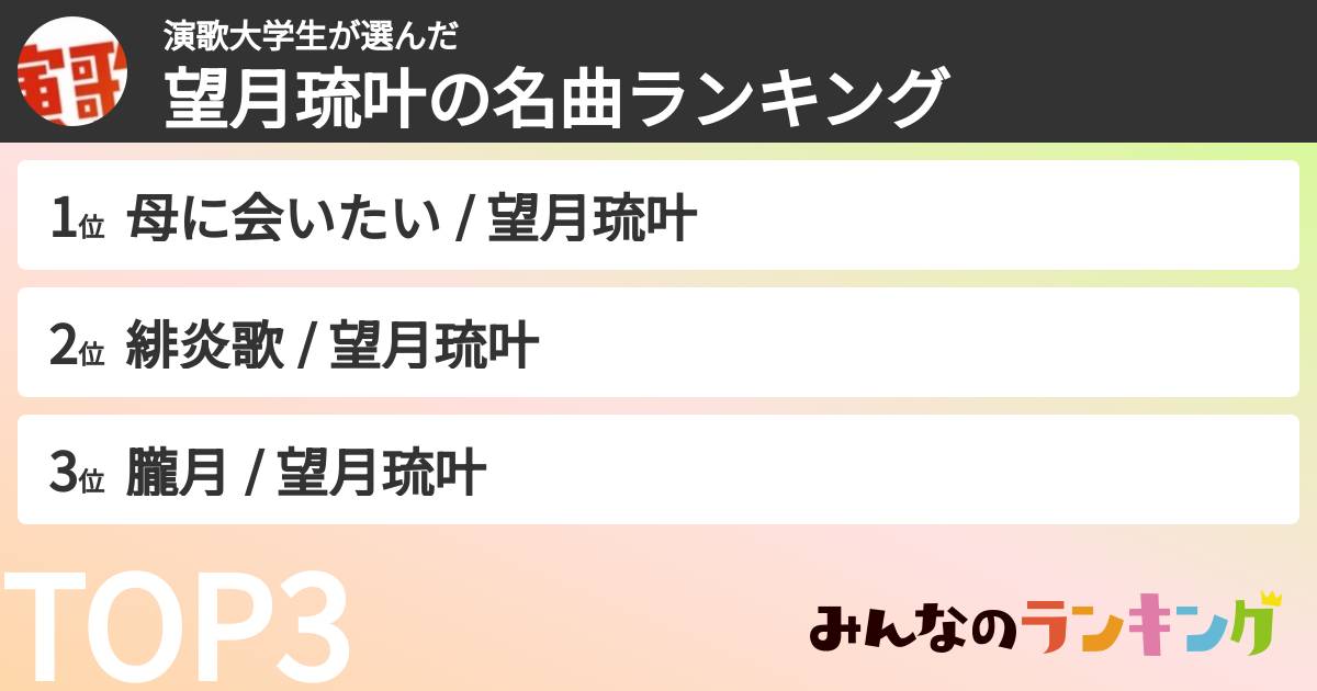 演歌大学生さんの「望月琉叶の名曲ランキング」