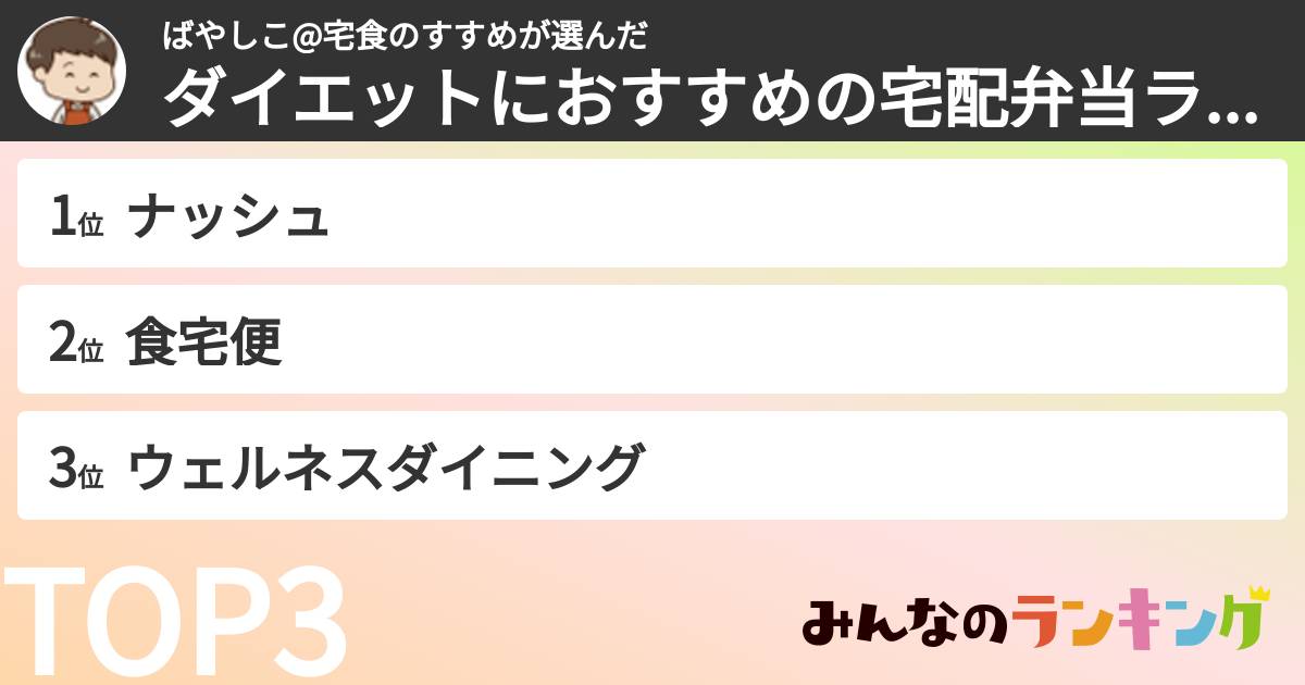 ばやしこ@宅食のすすめさんの「ダイエットにおすすめの宅配弁当ランキング」