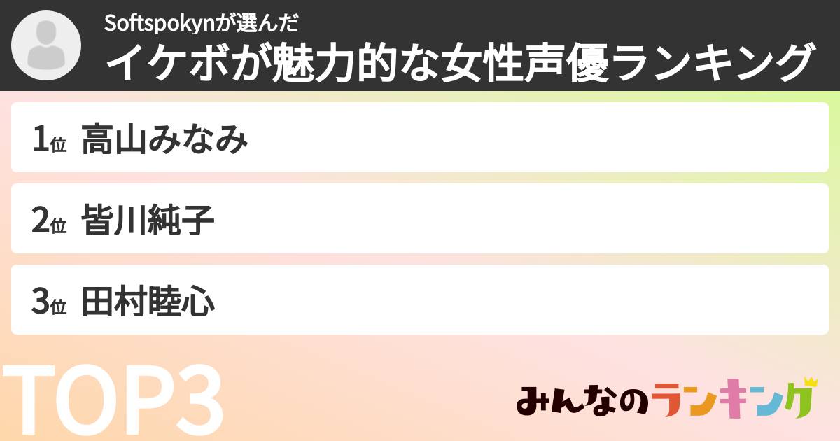 Softspokynさんの「イケボが魅力的な女性声優ランキング」