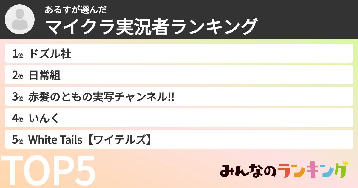 あるすさんの「マイクラ実況者ランキング」
