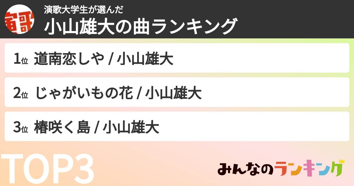 演歌大学生さんの「小山雄大の曲ランキング」