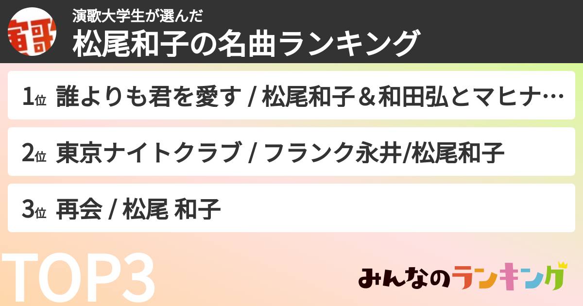 演歌大学生さんの「松尾和子の名曲ランキング」