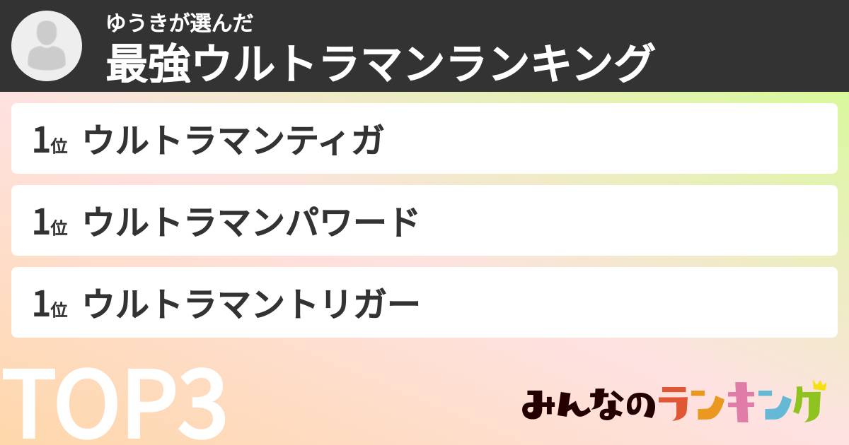 ゆうきさんの「最強ウルトラマンランキング」