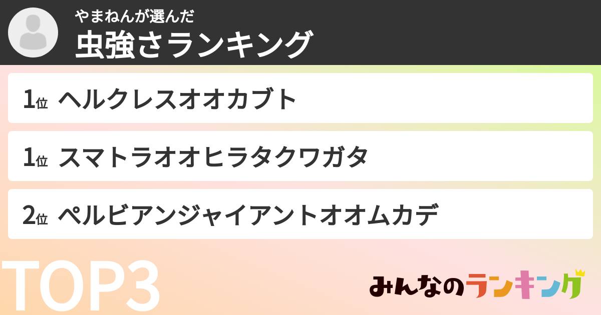 やまねんさんの「虫強さランキング」