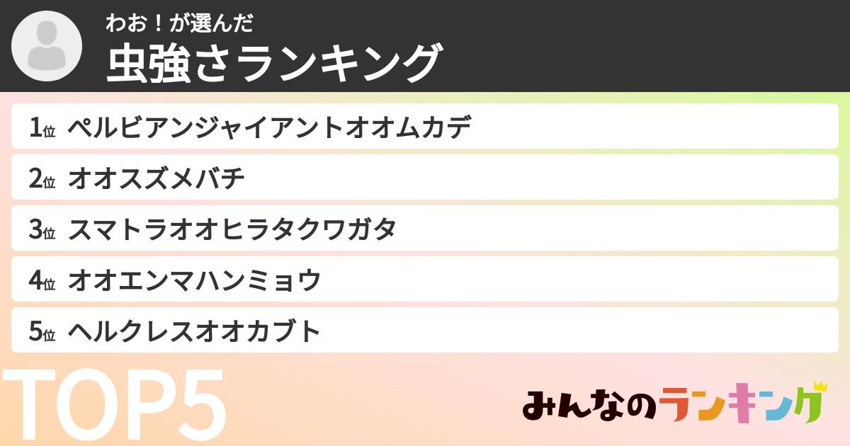 わお！さんの「虫強さランキング」