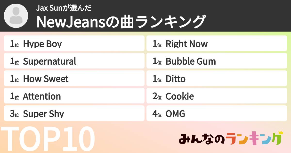 Jax Sunさんの「NewJeansの曲ランキング」