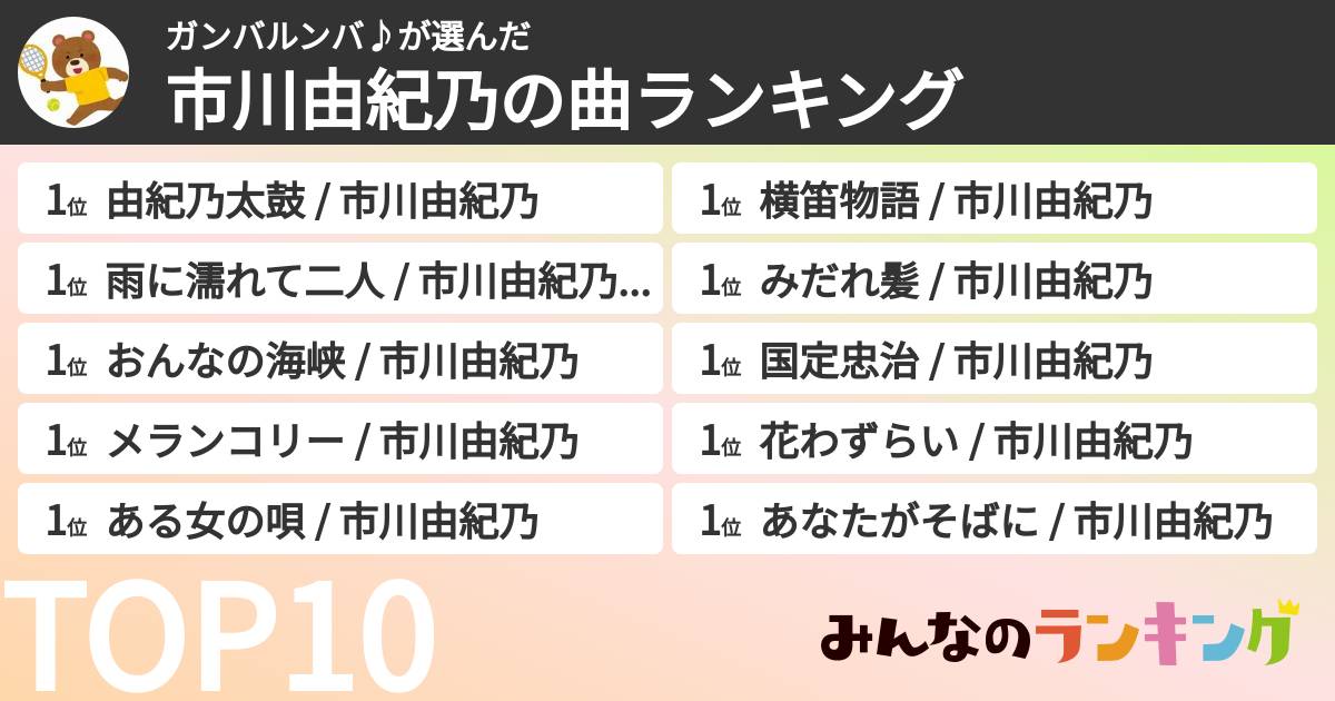 ガンバルンバ♪さんの「市川由紀乃の曲ランキング」