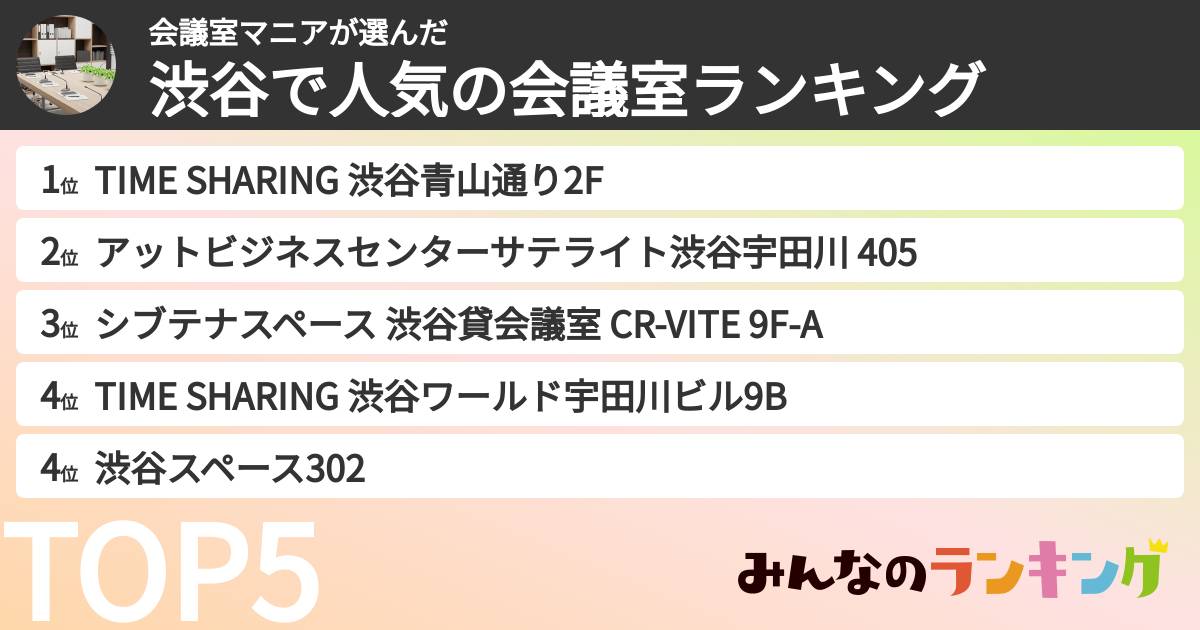 会議室マニアさんの「渋谷で人気の会議室ランキング」