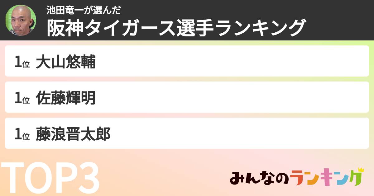 池田竜一さんの「阪神タイガース選手ランキング」