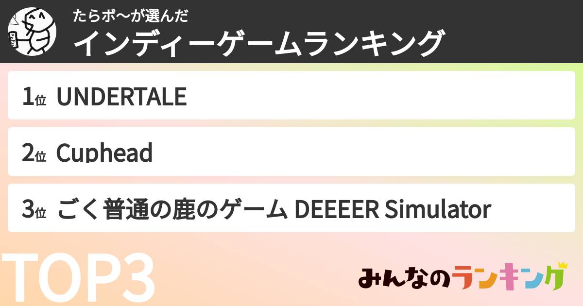 たらボ〜さんの「インディーゲームランキング」