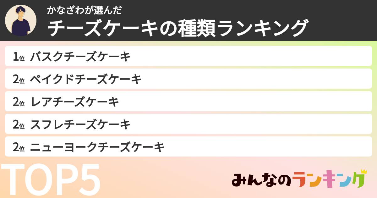 かなざわさんの「チーズケーキの種類ランキング」