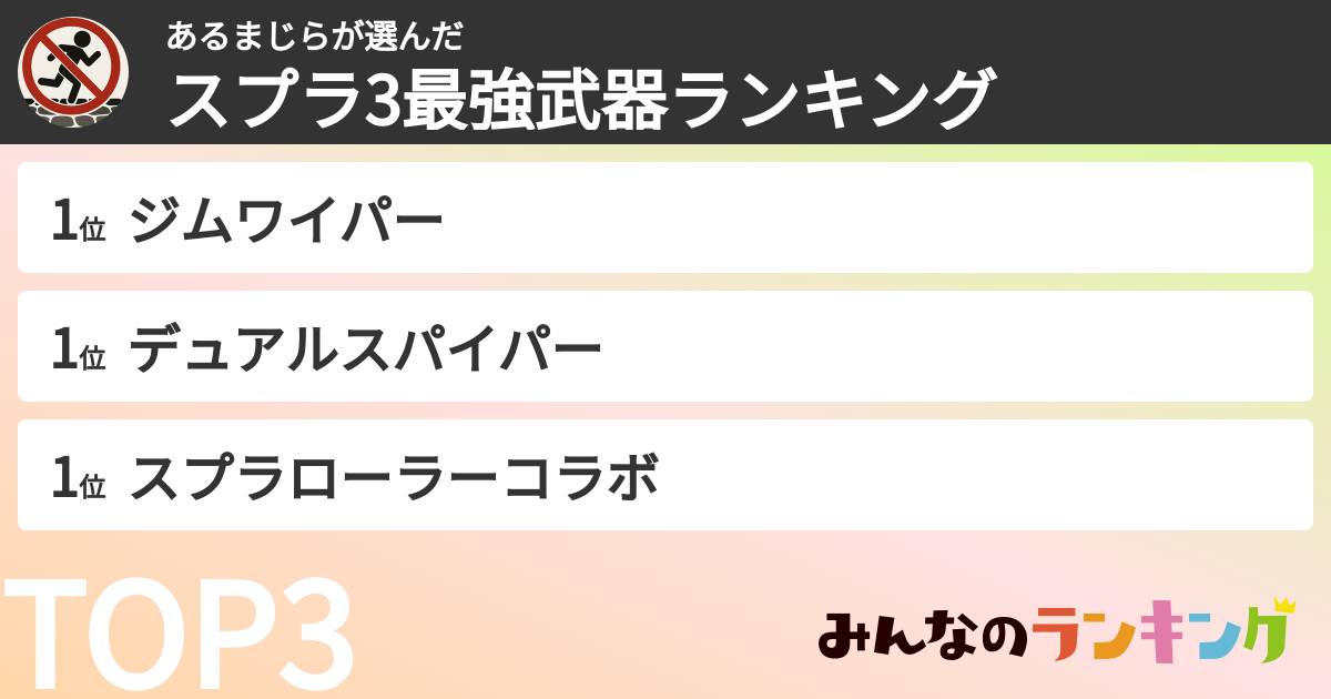 あるまじらさんの「スプラ3最強武器ランキング」