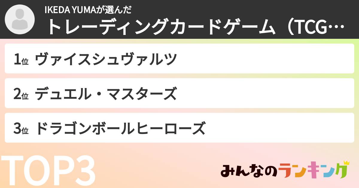 IKEDA YUMAさんの「トレーディングカードゲーム（TCG）ランキング」