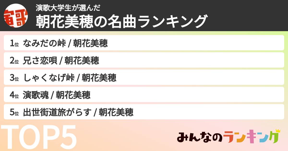 演歌大学生さんの「朝花美穂の曲ランキング」