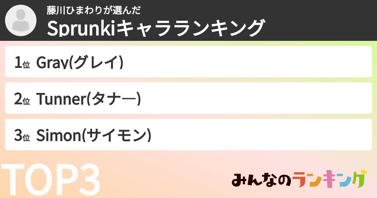 藤川ひまわりさんの「Sprunkiキャラランキング」