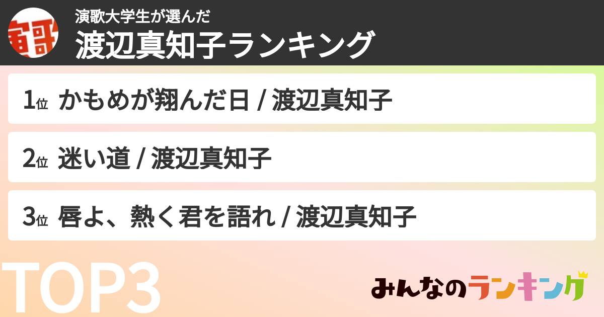 演歌大学生さんの「渡辺真知子の曲ランキング」