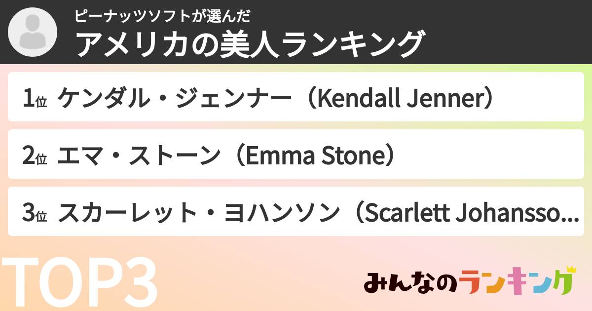 ピーナッツソフトさんの「アメリカの美人ランキング」