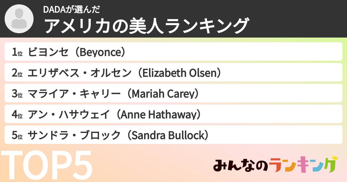 DADAさんの「アメリカの美人ランキング」