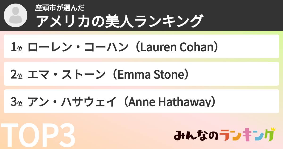 座頭市さんの「アメリカの美人ランキング」