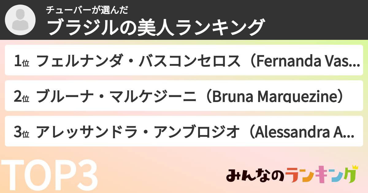 チューバーさんの「ブラジルの美人ランキング」