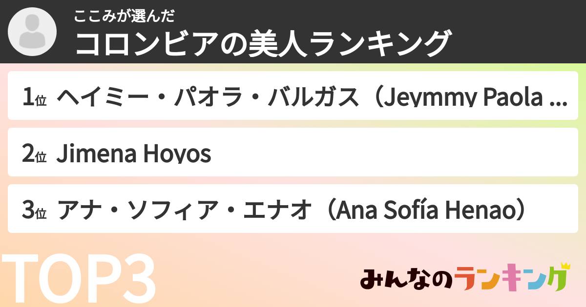ここみさんの「コロンビアの美人ランキング」