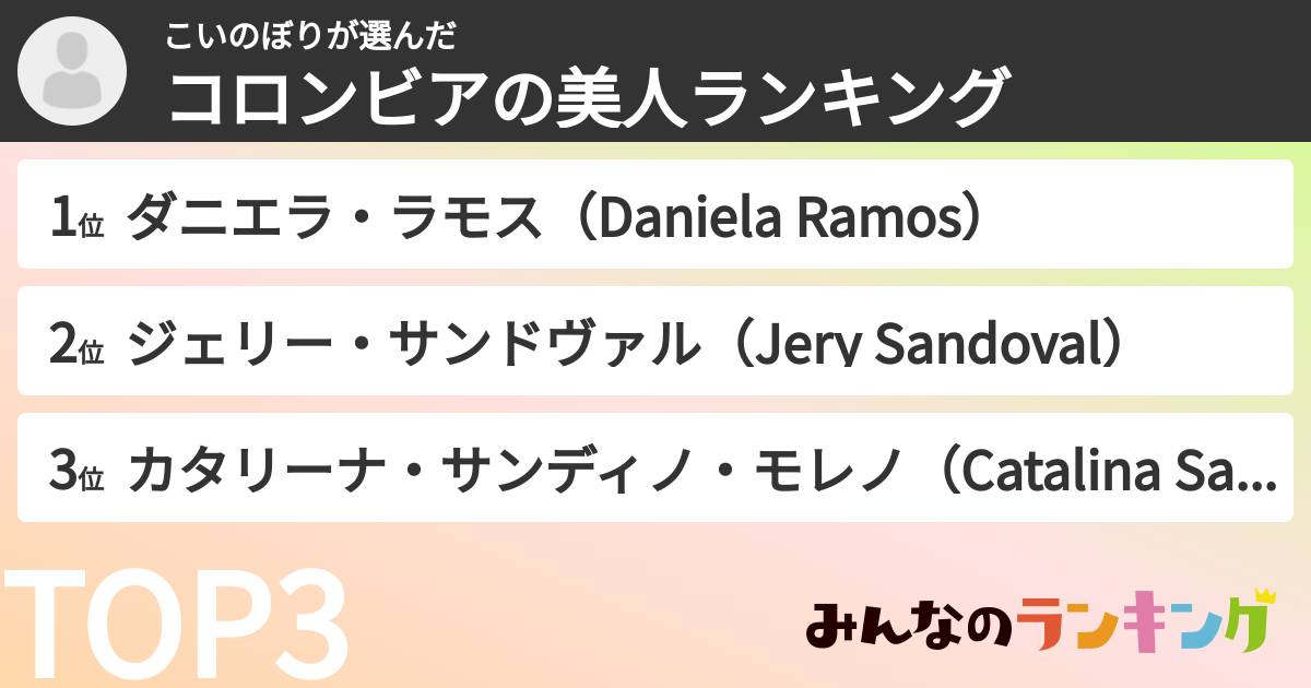 こいのぼりさんの「コロンビアの美人ランキング」