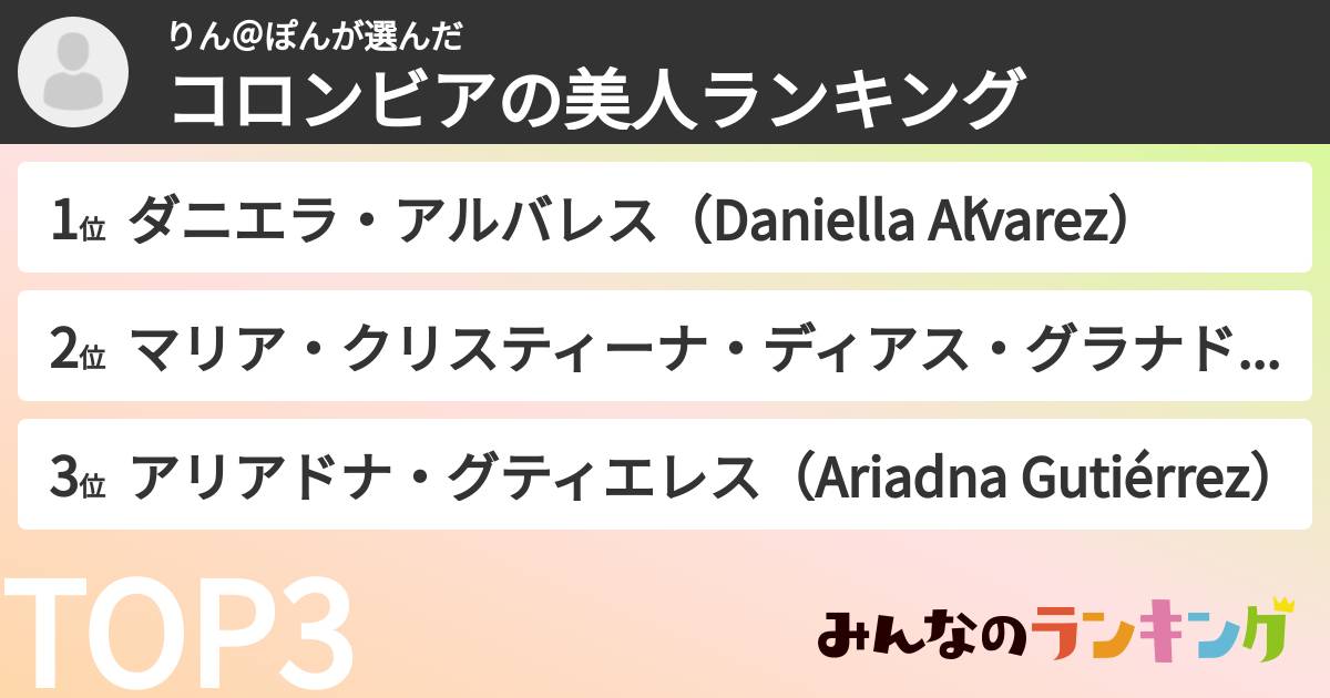 りん＠ぽんさんの「コロンビアの美人ランキング」