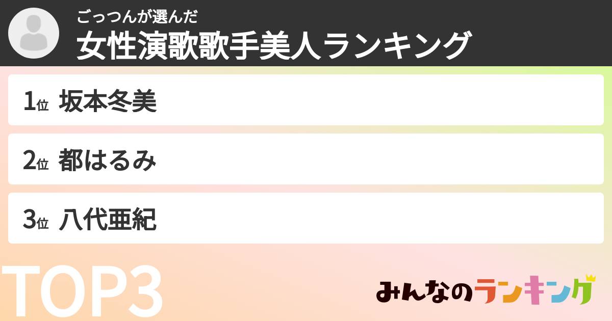 ごっつんさんの「女性演歌歌手美人ランキング」