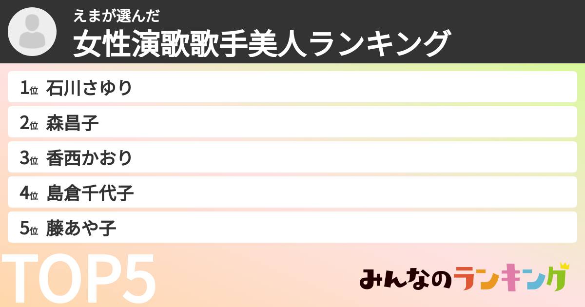 えまさんの「女性演歌歌手美人ランキング」