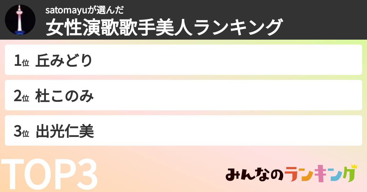 satomayuさんの「女性演歌歌手美人ランキング」