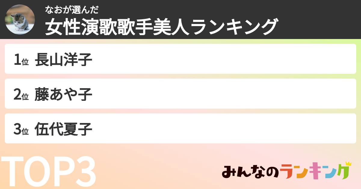 なおさんの「女性演歌歌手美人ランキング」