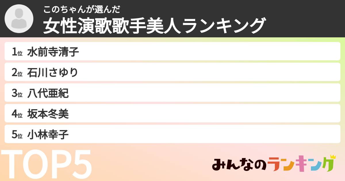 このちゃんさんの「女性演歌歌手美人ランキング」