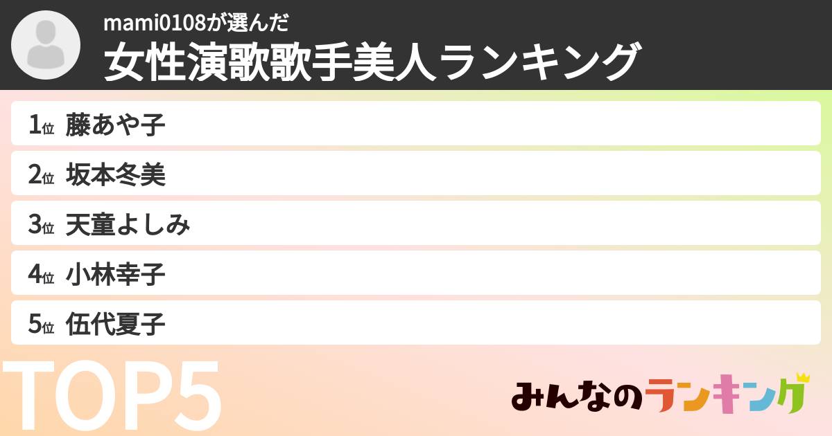 mami0108さんの「女性演歌歌手美人ランキング」