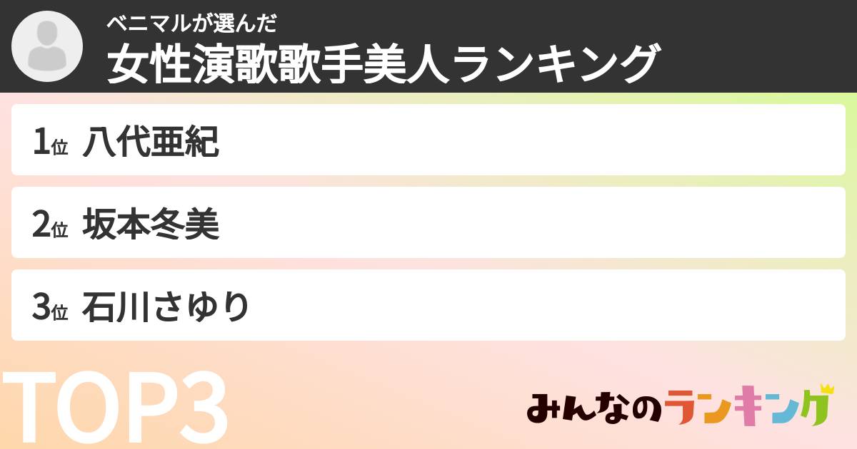 ベニマルさんの「女性演歌歌手美人ランキング」