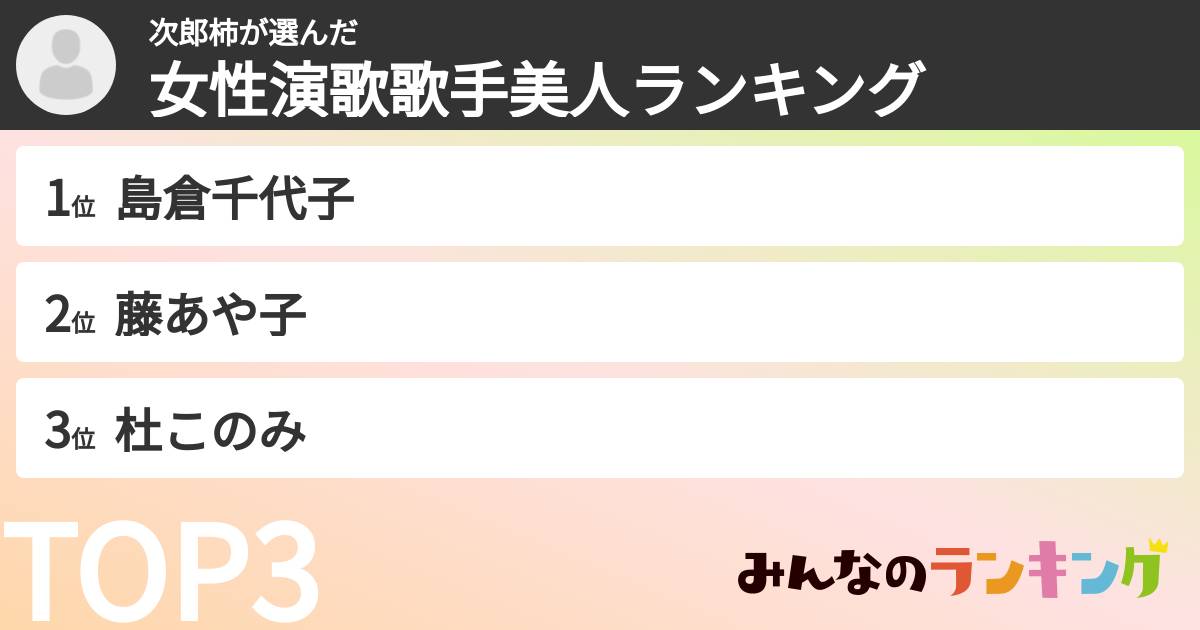 次郎柿さんの「女性演歌歌手美人ランキング」
