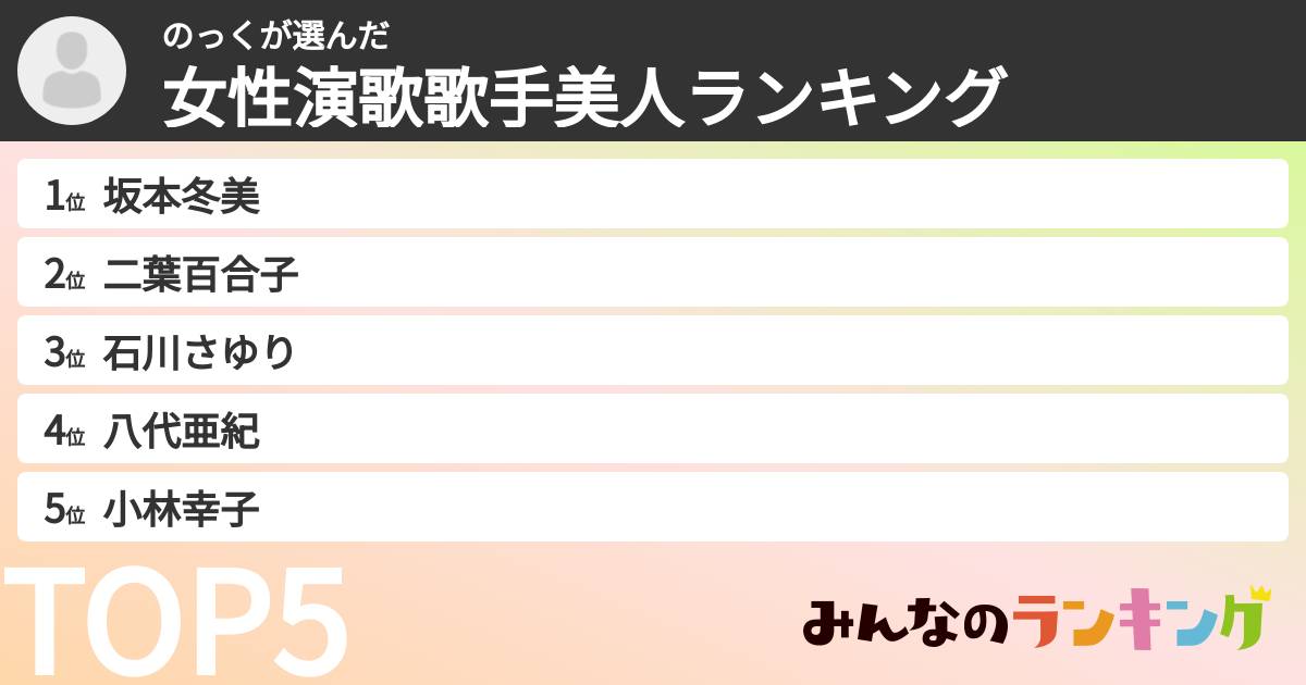 のっくさんの「女性演歌歌手美人ランキング」