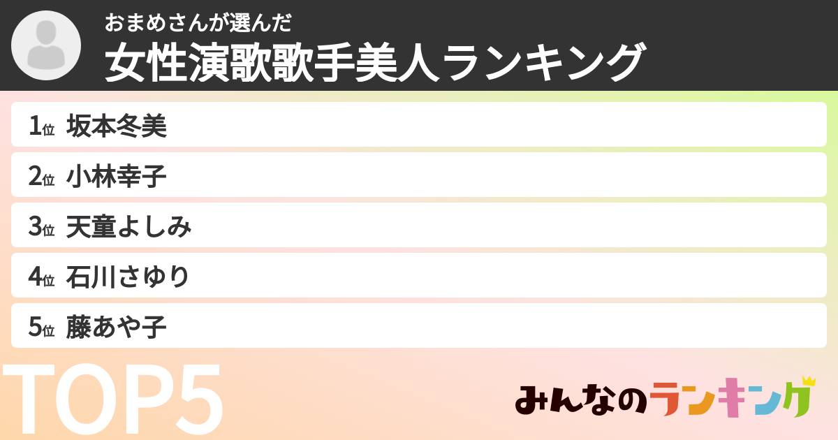 おまめさんさんの「女性演歌歌手美人ランキング」