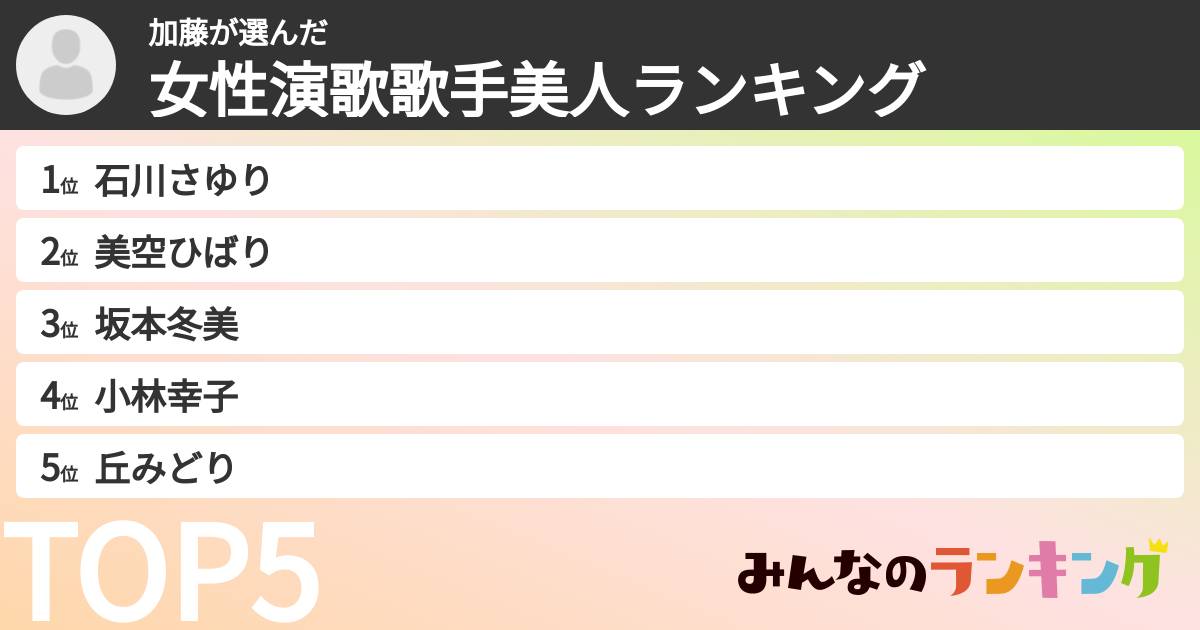 加藤さんの「女性演歌歌手美人ランキング」