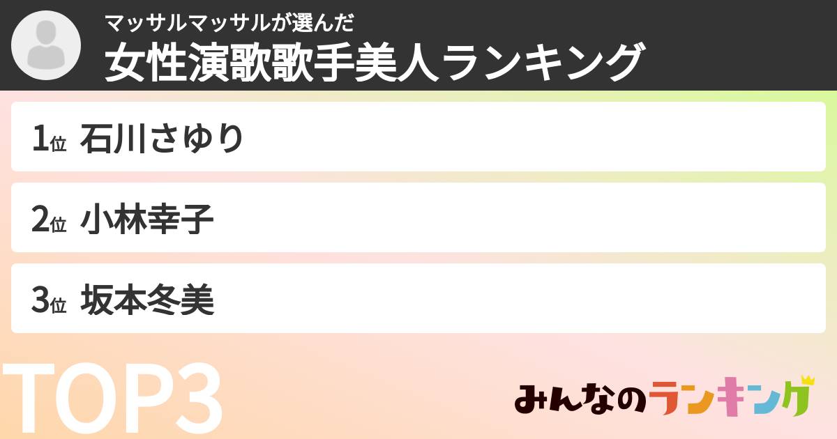 マッサルマッサルさんの「女性演歌歌手美人ランキング」