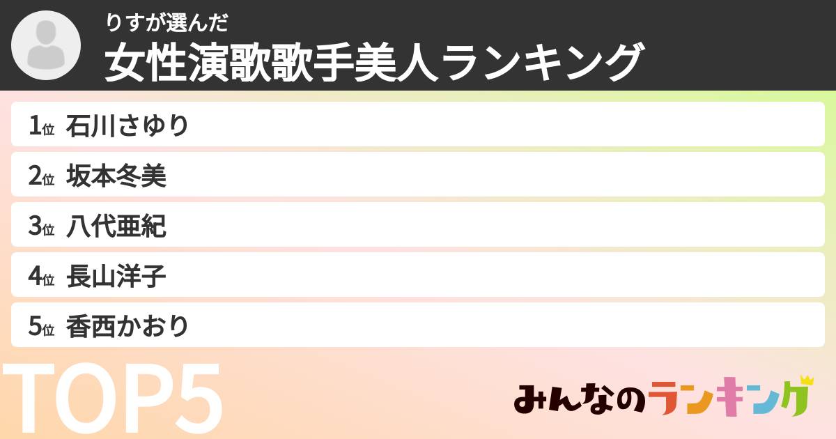 りすさんの「女性演歌歌手美人ランキング」