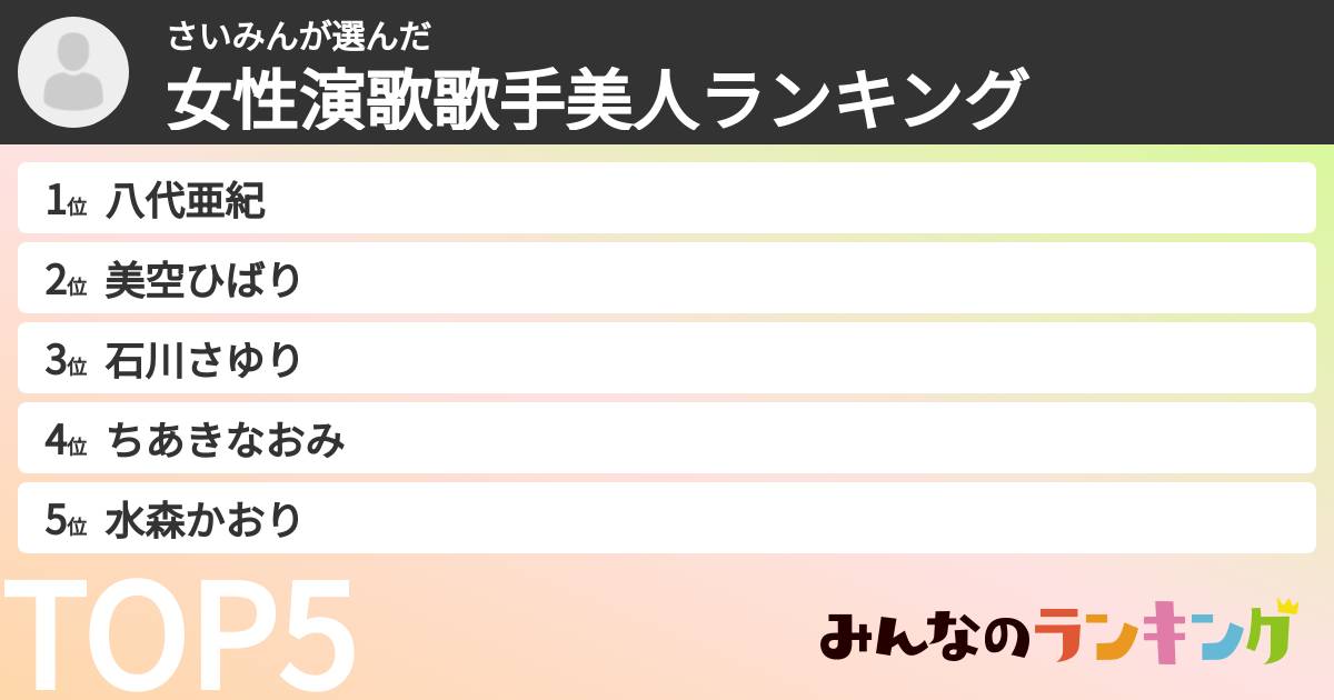 さいみんさんの「女性演歌歌手美人ランキング」