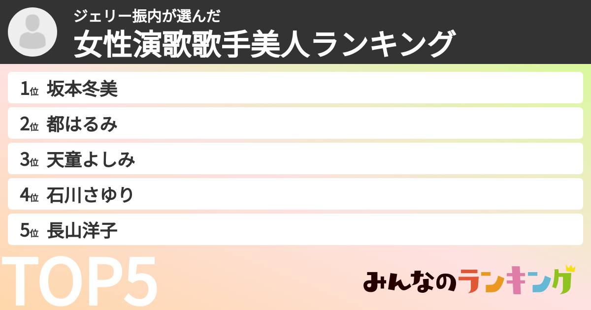 ジェリー振内さんの「女性演歌歌手美人ランキング」