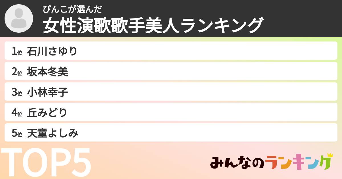 ぴんこさんの「女性演歌歌手美人ランキング」