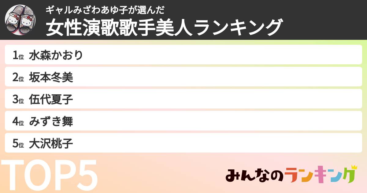 ギャルみざわあゆ子さんの「女性演歌歌手美人ランキング」