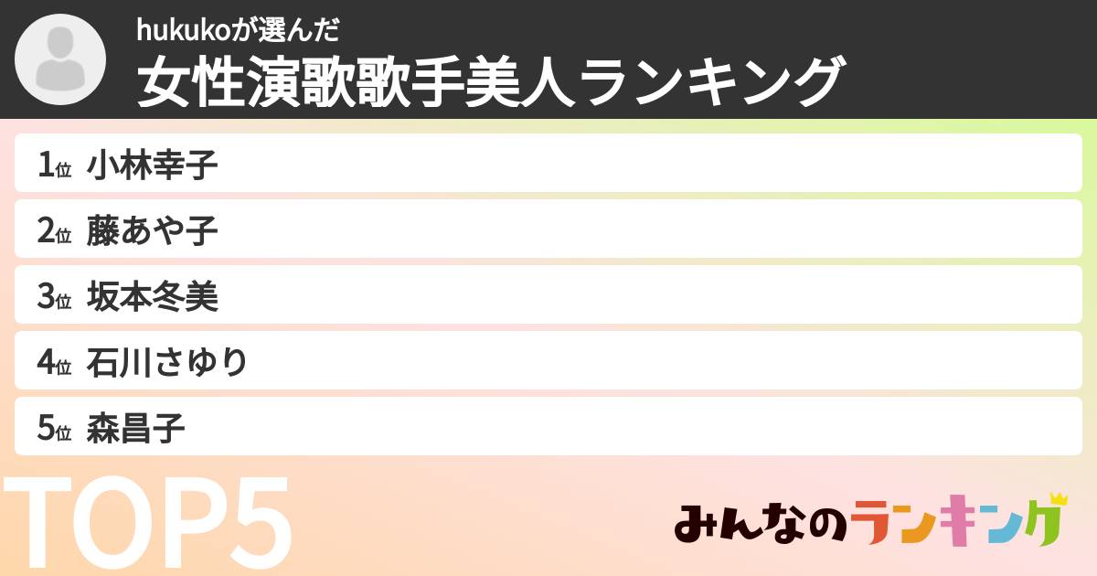 hukukoさんの「女性演歌歌手美人ランキング」