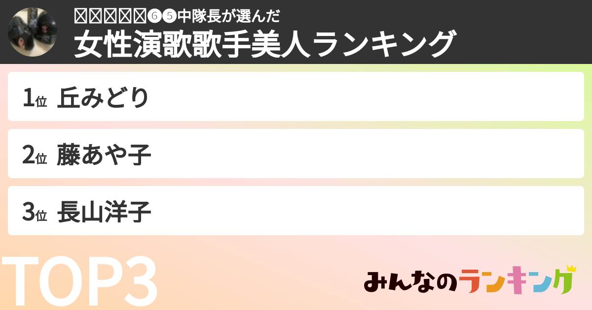 𝖒𝖆𝖘𝖐𝖎❻❺中隊長さんの「女性演歌歌手美人ランキング」